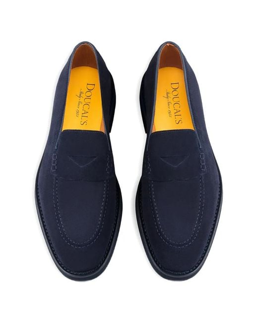 Doucal's Blue Suede Loafers for men