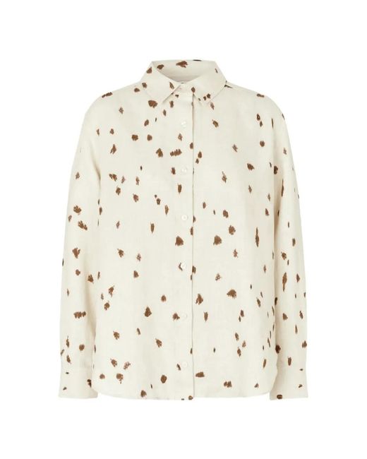 Samsøe & Samsøe White Chemise En Lin Saloves À Pois