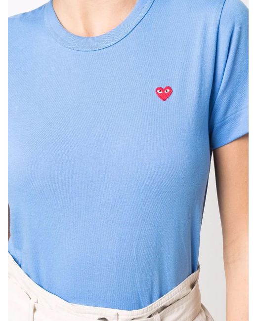 COMME DES GARÇONS PLAY Blue Cotton Embroidered-Logo T-Shirt