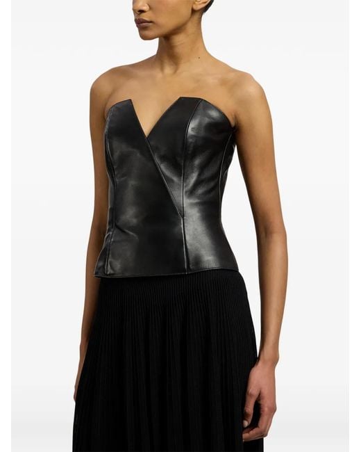 Ralph Lauren Black Leather Harling Bustier Top