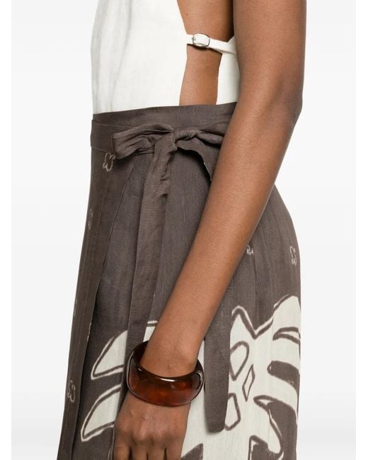 Ottod'Ame Brown Palm Tree-Print Tie-Fastening Midi Skirt