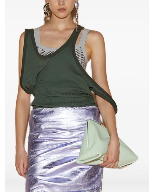 The Attico Green Asymmetric Ribbed Top