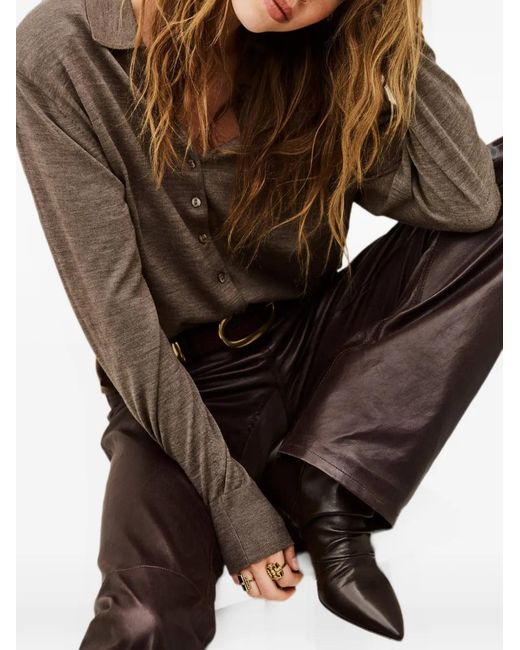 Ba&sh Brown Boston Button-Up Collared Cardigan