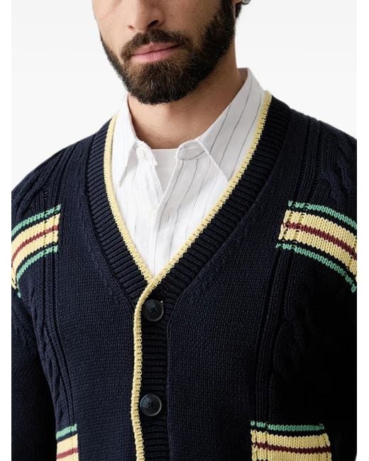 Benetton Blue Cable-Knit Striped Cardigan for men
