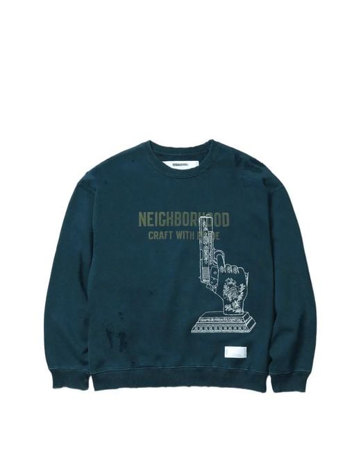 Neighborhood Blue Distressed Graphic-Print Sweatshirt for men