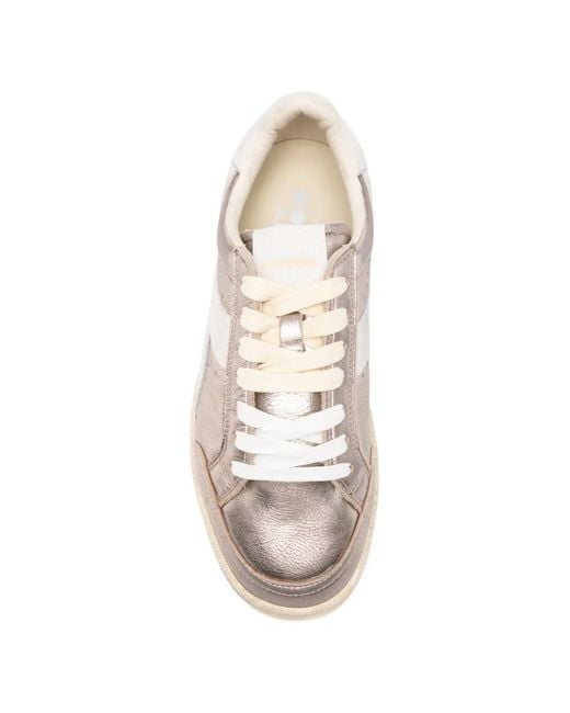 Diadora White Metallic-Effect Leather Sneakers