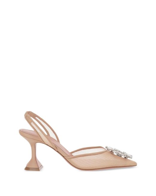 AMINA MUADDI Pink Brooch-Embellishment Sling Pumps