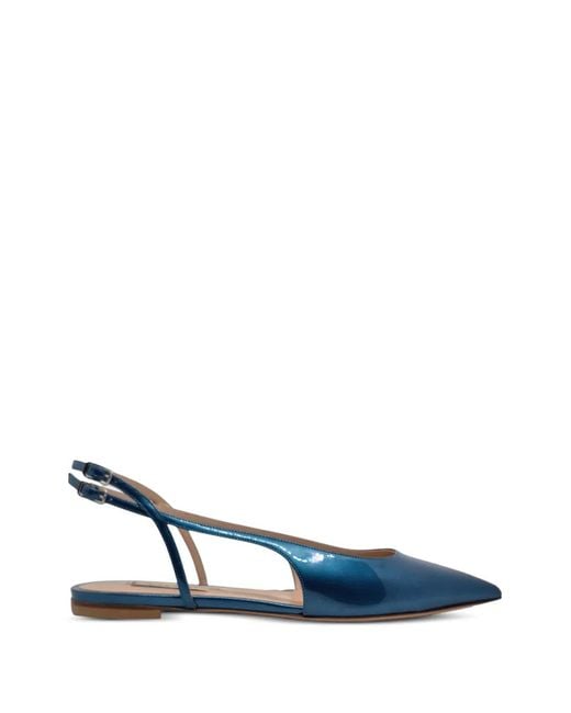 Casadei Blue Pointed-Toe Slingback Ballet Flats