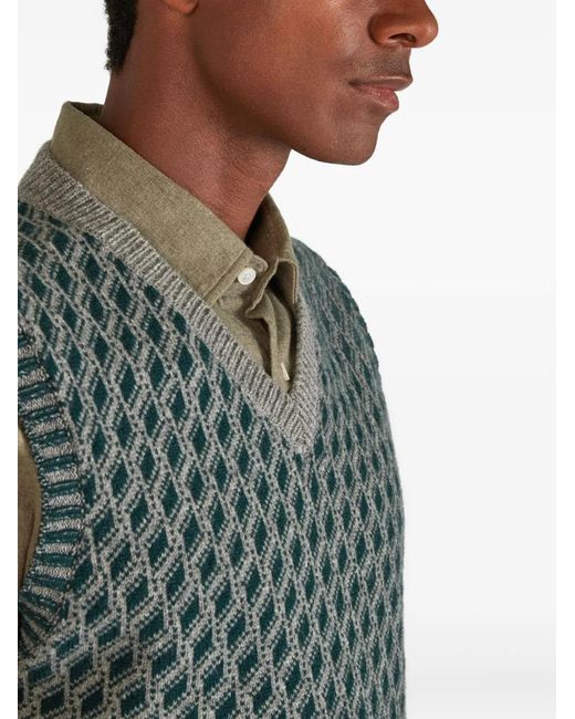 Zanone Green Jacquard Wool Vest for men