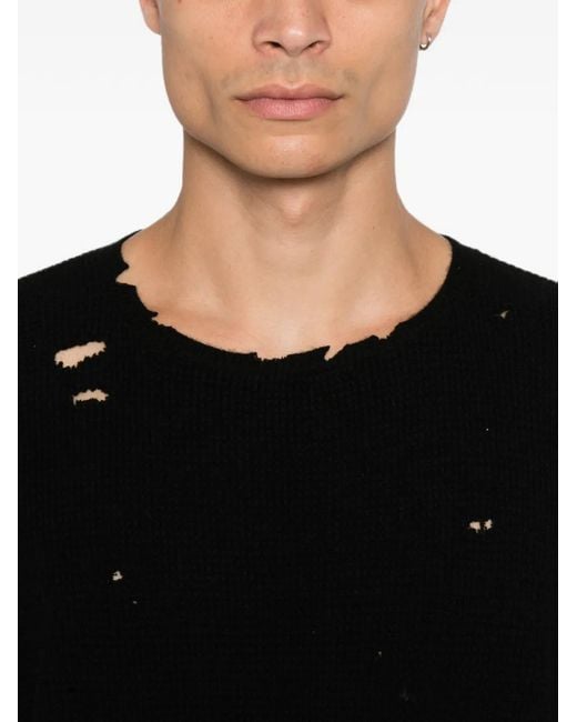 Second/Layer Black Distressed Sweater for men