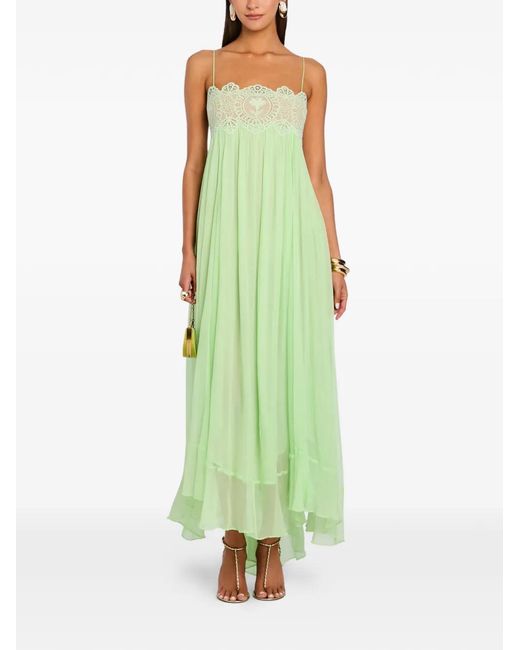 retroféte Green Robe Gypsy Bordée De Dentelle