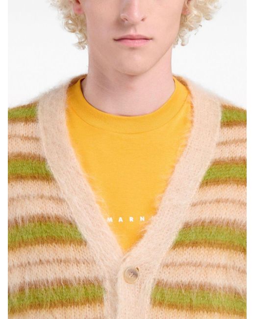 Marni Yellow V-neck Striped Cardigan for men