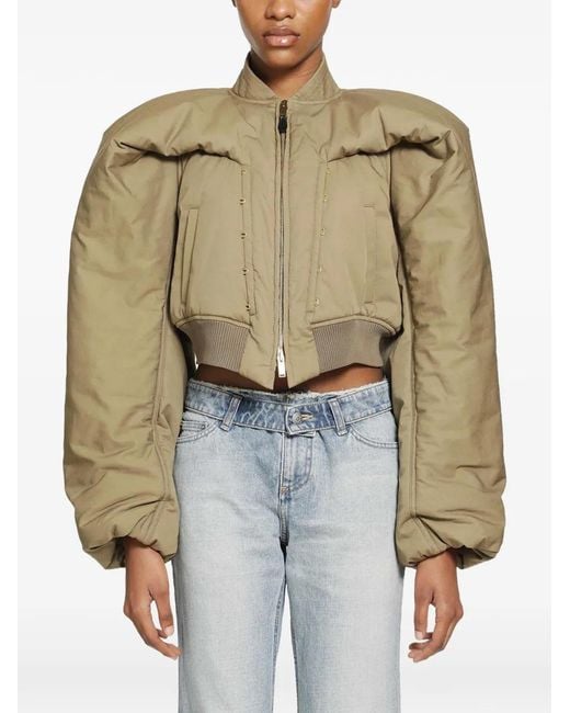 McQueen Natural Exaggerated-Shoulder Cropped Bomber Jacket