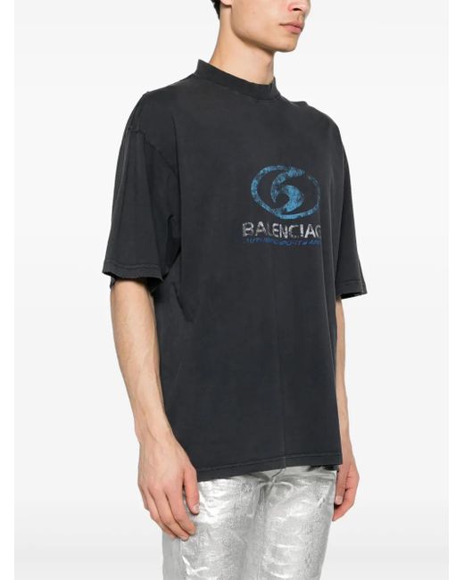 Balenciaga Blue Surfer Logo-Print Cotton T-Shirt