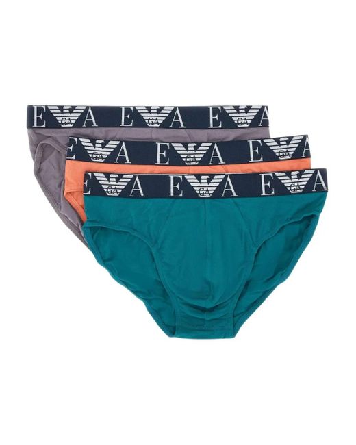 Emporio Armani Blue Logo-Band Briefs (Pack Of Three) for men