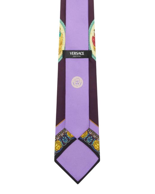 Versace White Baroque-Print Silk Tie for men