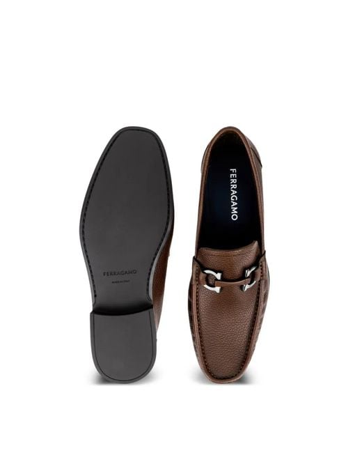 Ferragamo Brown Gancini Ornament Loafers for men