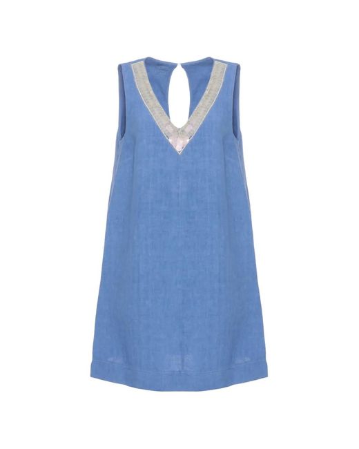 120% Lino Blue Sequin-Embellished V-Neck Mini Dress