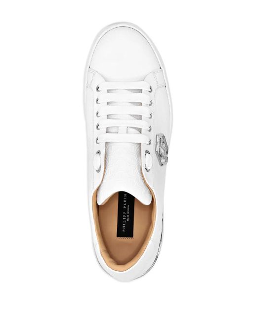 Philipp Plein White Logo-Embossed Leather Low-Top Sneakers