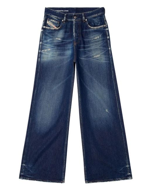 DIESEL Blue Frayed Wide-Leg Jeans