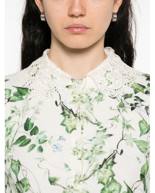 Alice + Olivia White Carson Lace-Collar Cardigan