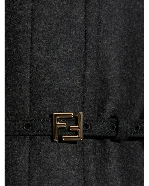 Fendi Black Leather-Sleeve Belted Jacket