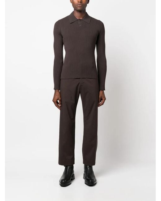 Courreges Black Logo-Patch Ribbed Polo Shirt for men