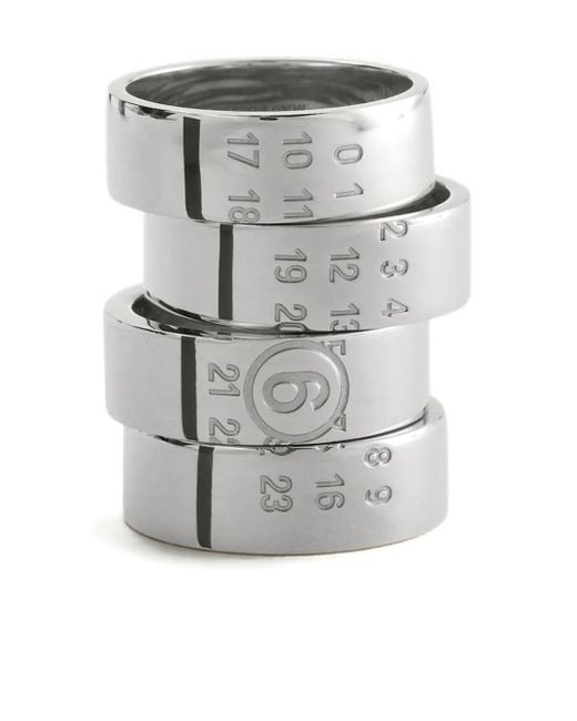 MM6 by Maison Martin Margiela Gray Number-Engraved Stacked Rings