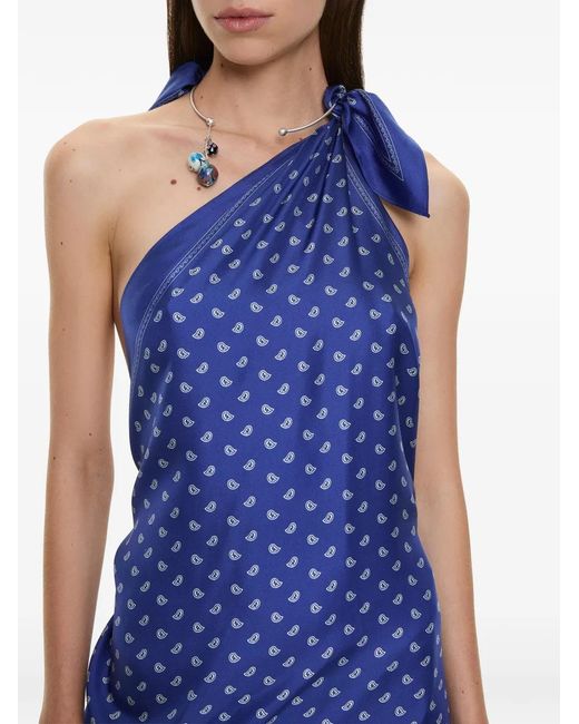 Christopher Esber Blue Bandana-Print One-Shoulder Long Dress