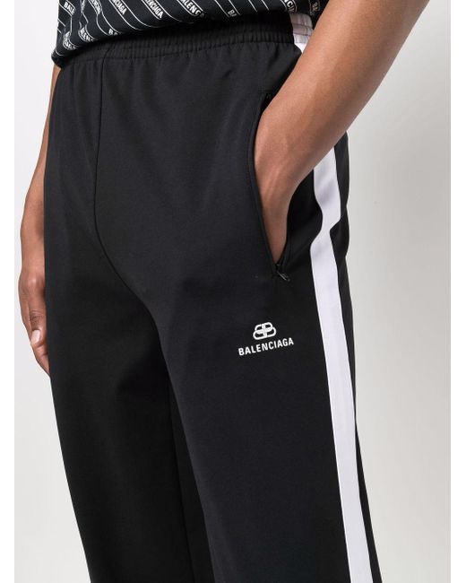 Balenciaga Black Logo-print Striped Track Pants for men