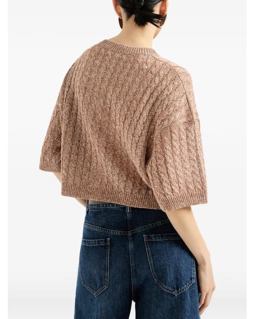 Brunello Cucinelli Brown Cable-Knit Openwork Cardigan