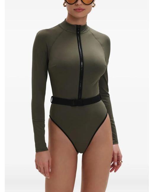 Noire Swimwear Green Long-Sleeve Swimsuit