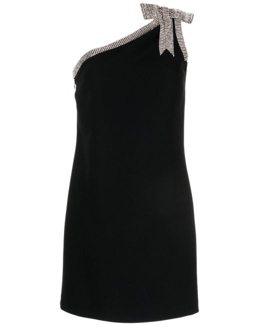 Elie Saab Black Crystal-embellished One-shoulder Minidress