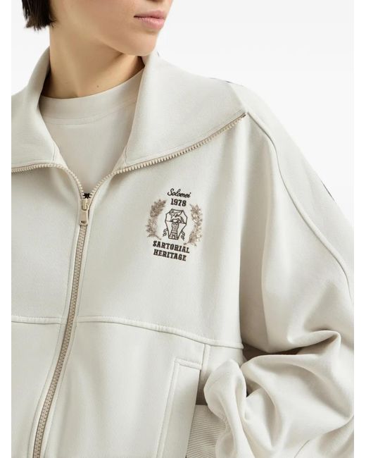 Brunello Cucinelli White Cotton Smooth French Terry Sweatshirt With Zip And Embroidered Logo