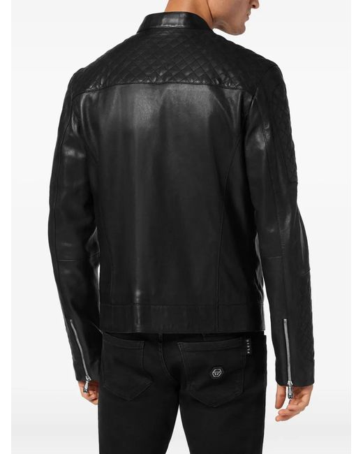 Philipp Plein Leren Bomberjack in het Black voor heren