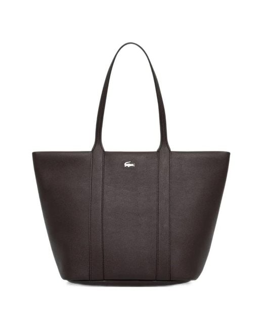 Lacoste Black Logo-Plaque Grained-Textured Tote Bag