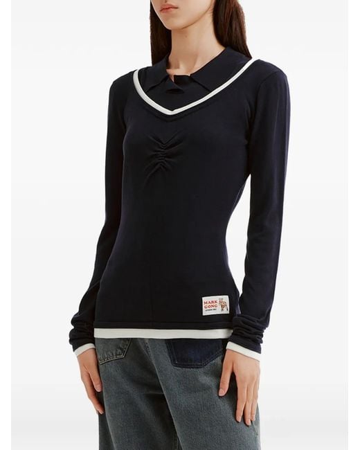 Markgong Blue Long-Sleeved T-Shirt And Polo-Collar Tank Top Set