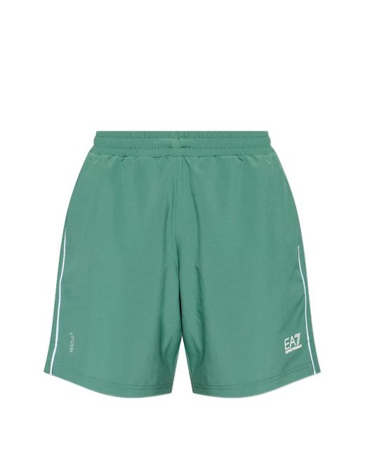 EA7 Green Logo Stripe Trim Shorts for men