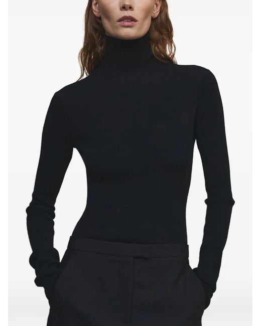 Another Tomorrow Black Rib-Knit Sweater