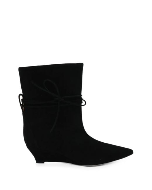 Odissi Black Bow-Detail Wedge-Heel Boots
