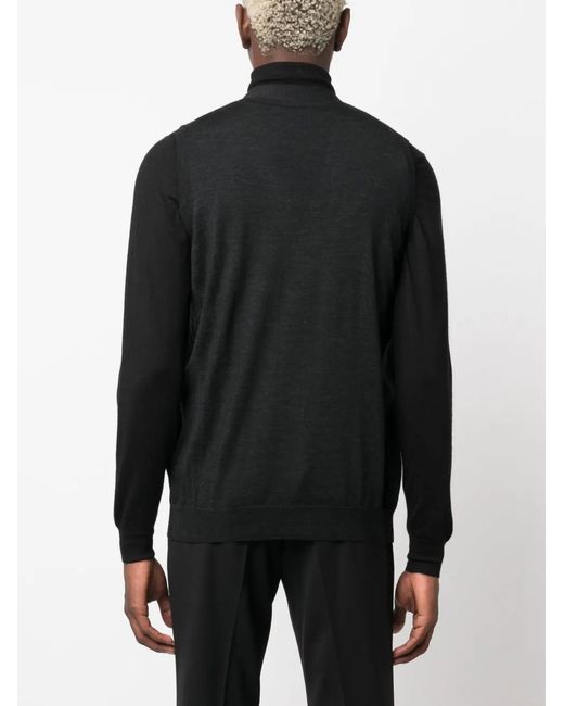 Fedeli Black V-Neck Sleeveless Virgin-Wool Cardigan for men