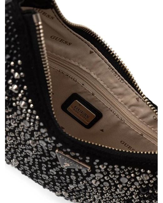 Guess Black Crystal-Embellished Crescent-Shape Shoulder Bag