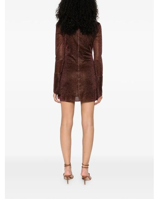 Oseree Brown Long-Sleeve Mini Dress