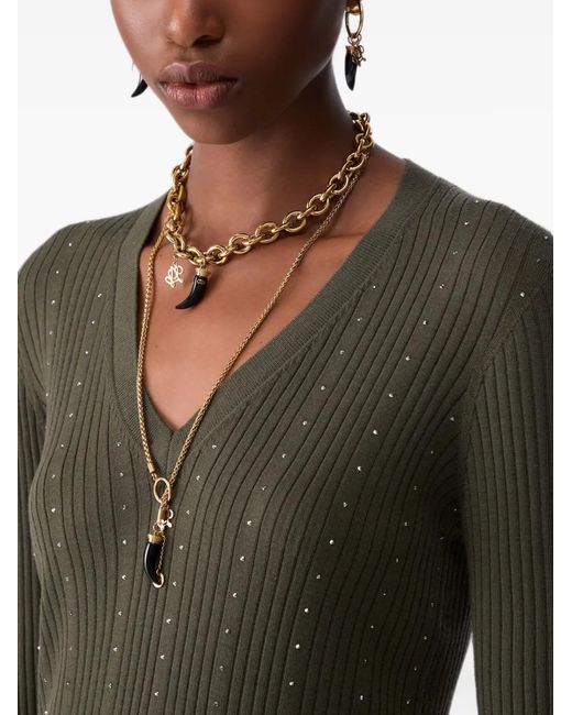 Liu Jo Green Wool Sweater With V-Neck