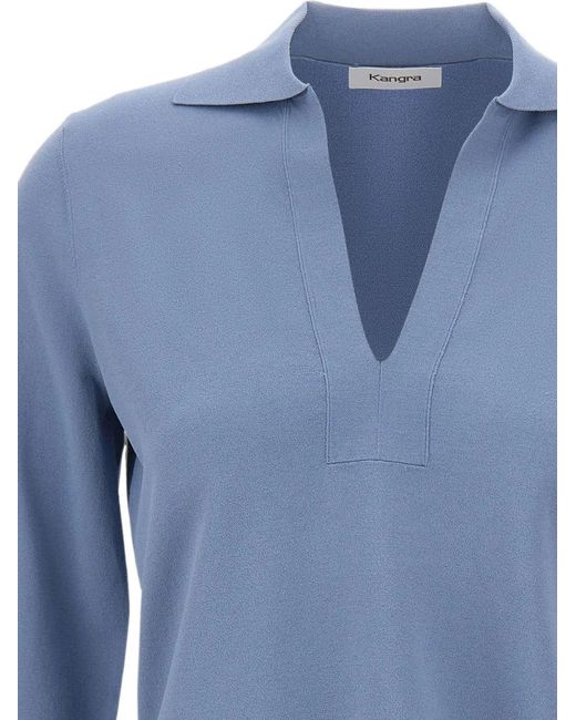 Kangra Blue T-Shirt À Col V Et Manches Fendues