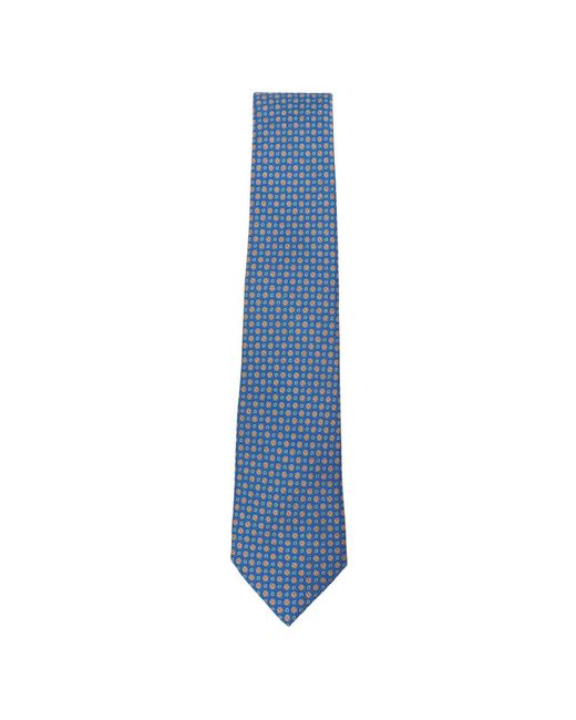 Kiton Blue Geometric-Print Silk Tie for men