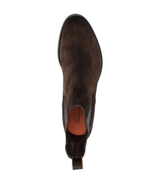 Santoni Brown Suede Chelsea Boots with Elasticated Panels for men