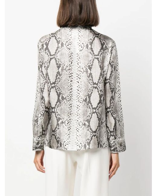 Alberto Biani Brown Snakeskin-Print High-Neck Silk Shirt