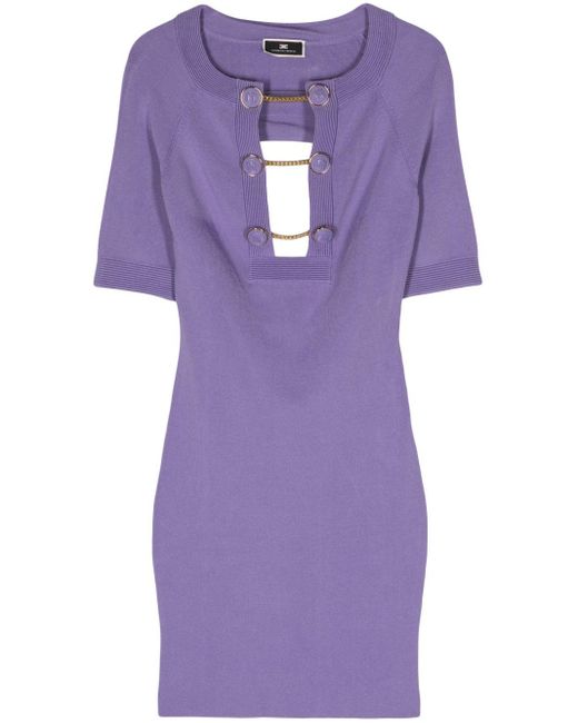 Elisabetta Franchi Purple Minikleid mit Zierknöpfen