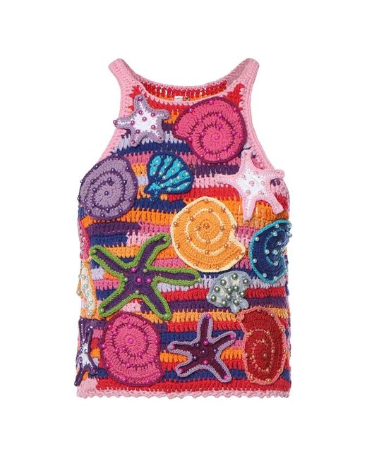 Celiab Pink Venus Crocheted Crew-Neck Tank Top